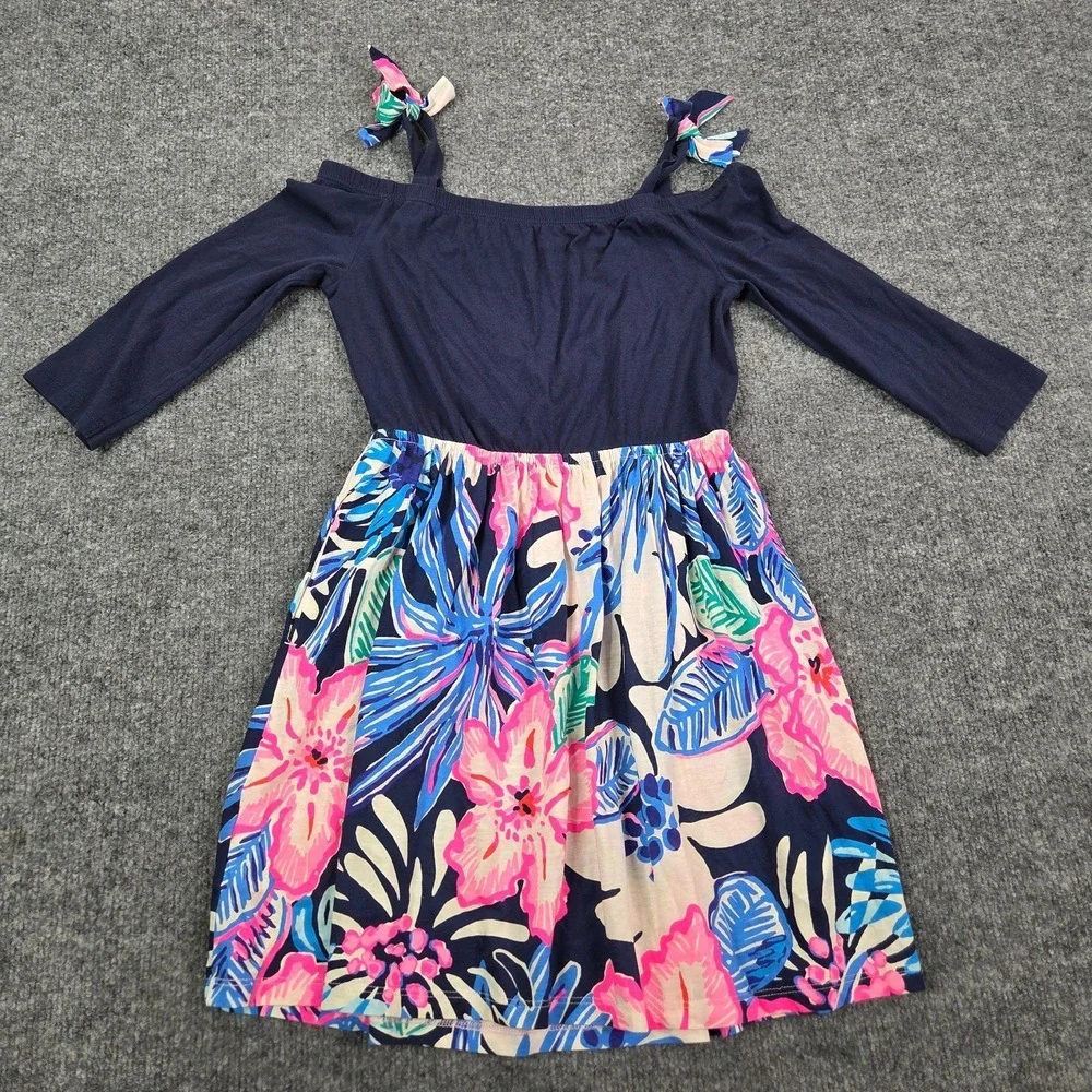 Lilly Pulitzer Girls Kids Minisa Dress Oyster Bay Navy High Tide - Large 8-10